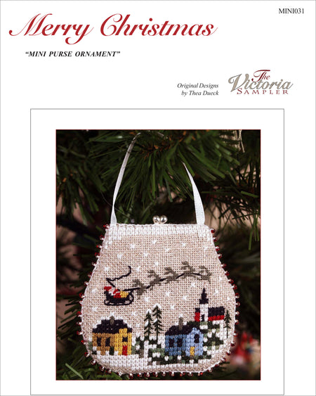 Merry Christmas Mini Purse Ornament - Embroidery and Cross Stitch Pattern - PDF Download