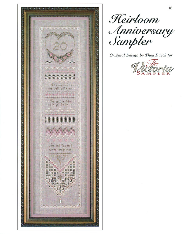 Heirloom Anniversary Sampler - Embroidery and Cross Stitch Pattern - PDF Download