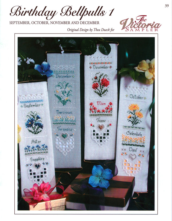 Birthday Bellpull Samplers 1 - September October November December - Embroidery and Cross Stitch Pattern - PDF Download