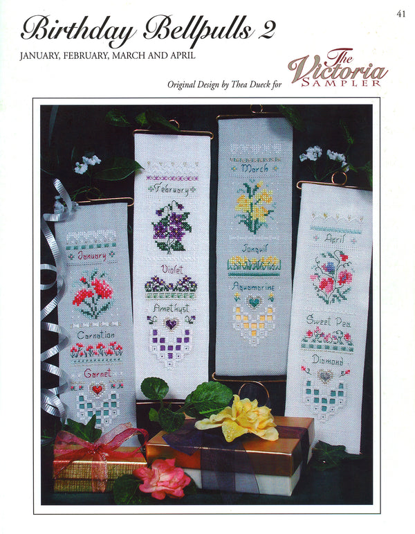 Birthday Bellpull Samplers 2 - January February March April - Embroidery and Cross Stitch Pattern - PDF Download