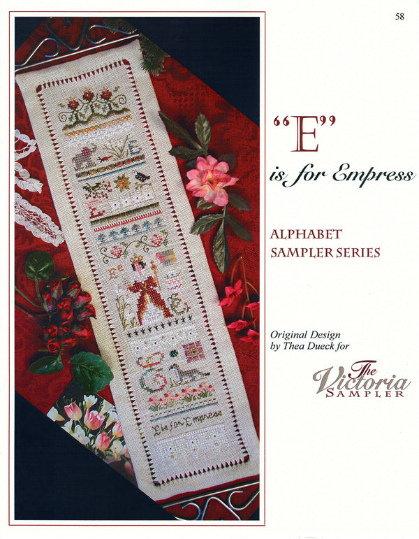 E is for Empress Sampler - Alphabet Series 5 of 24 - Embroidery and Cross Stitch Pattern - PDF Download