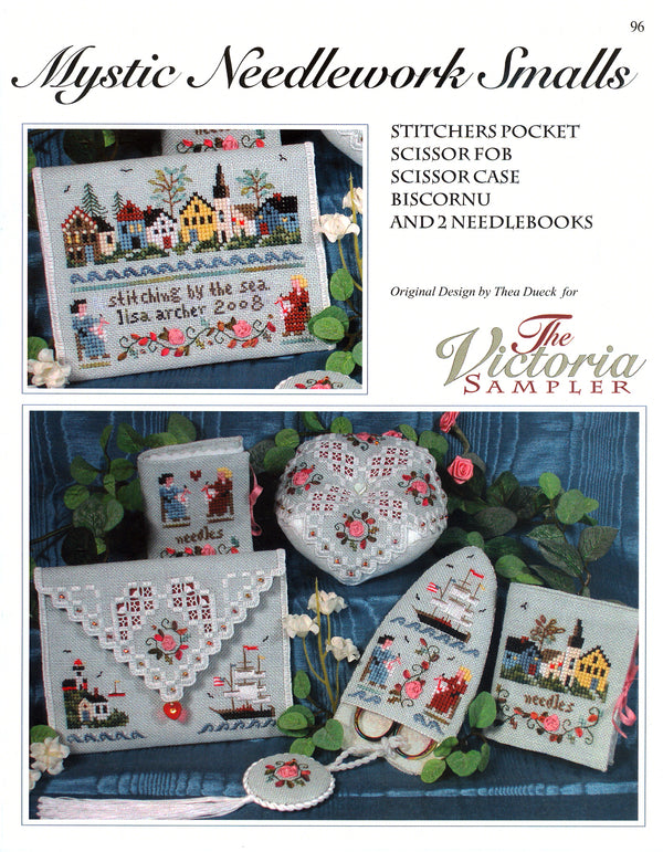 Mystic Needlework Smalls - Pocket Fob Biscornu Scissors Case and Pinkeep - Embroidery and Cross Stitch Pattern - PDF Download