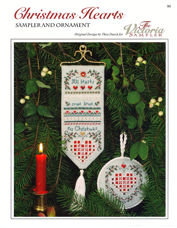 Christmas Hearts Sampler - Embroidery and Cross Stitch Pattern - PDF Download