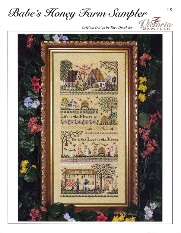 Babe's Honey Farm Sampler Leaflet - Small Farm Series 4 - Embroidery and Cross Stitch Pattern - PDF Download