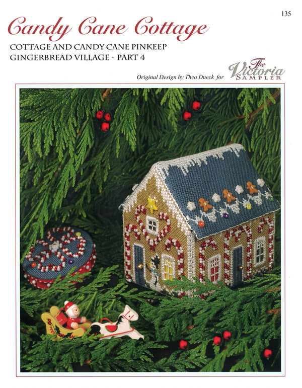 Gingerbread Candy Cane Cottage - Gingerbread Village 4 - Embroidery and Cross Stitch Pattern - PDF Download