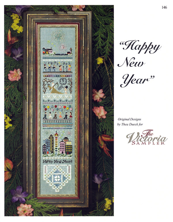 Happy New Year Sampler - Holiday Series - Embroidery and Cross Stitch Pattern - PDF Download