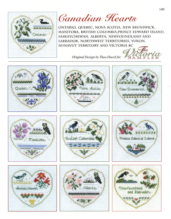 Canadian Hearts Sampler - Hearts Series - Embroidery and Cross Stitch Pattern - PDF Download