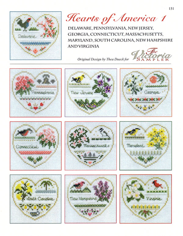 Hearts of America 1 - Hearts Series - Embroidery and Cross Stitch Pattern - PDF Download