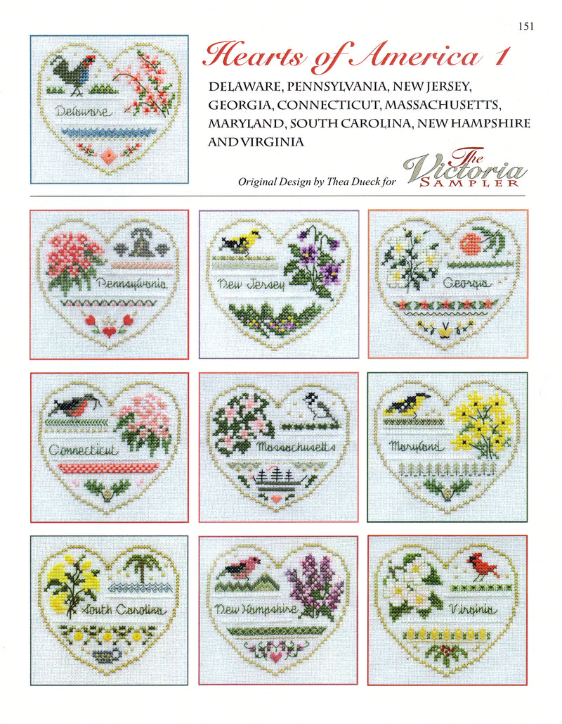 Hearts of America 1 - Hearts Series - Embroidery and Cross Stitch Pattern - PDF Download