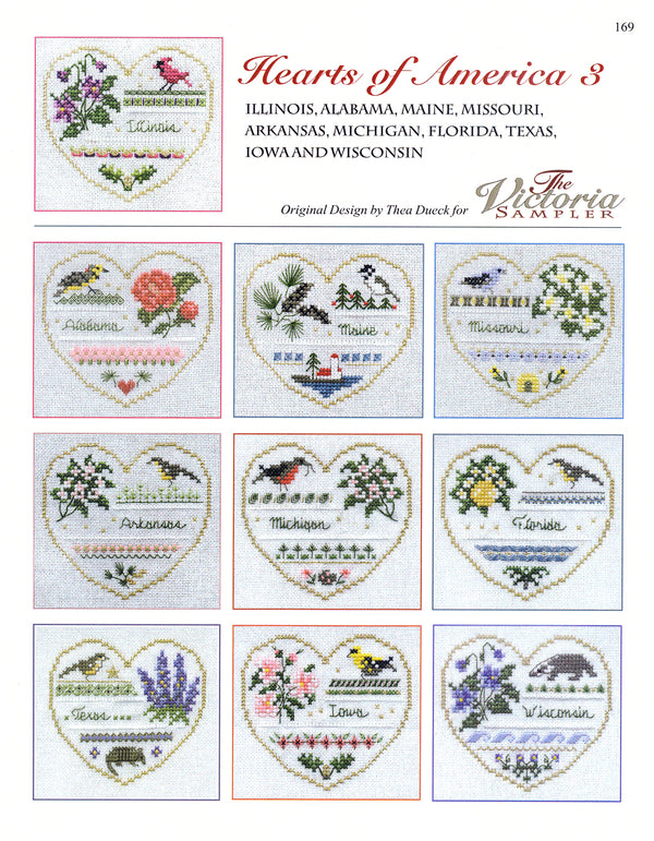 Hearts of America 3 - Hearts Series - Embroidery and Cross Stitch Pattern - PDF Download