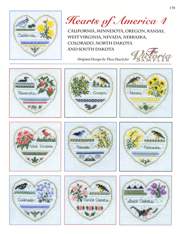 Hearts of America 4 - Hearts Series - Embroidery and Cross Stitch Pattern - PDF Download
