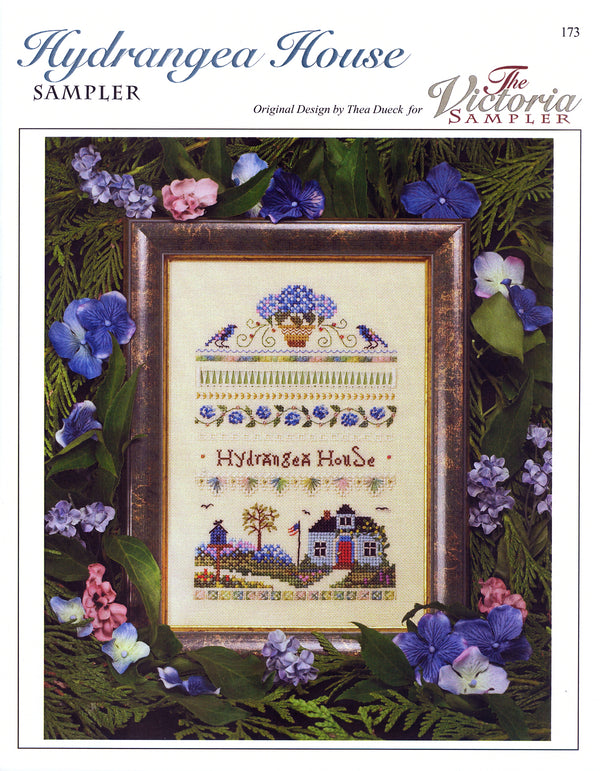 Hydrangea House Sampler - Cottage Garden Series - Embroidery and Cross Stitch Pattern - PDF Download
