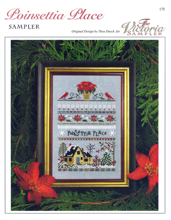 Poinsettia Place Sampler - Embroidery and Cross Stitch Pattern - PDF Download