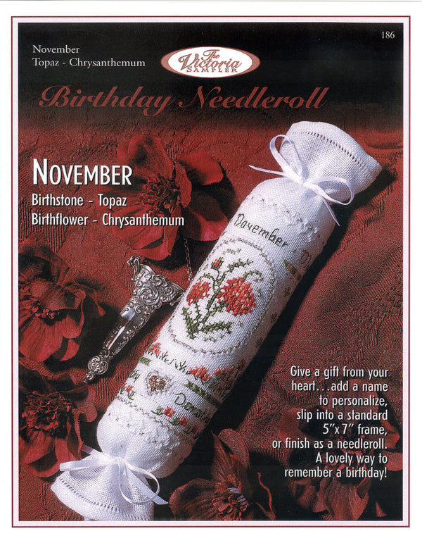 Birthday Needleroll Sampler - November - Embroidery and Cross Stitch Pattern - PDF Download
