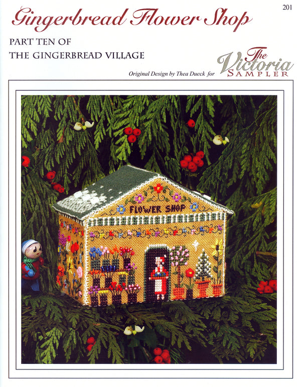 Gingerbread Flower Shop - Gingerbread Village 10 - Embroidery and Cross Stitch Pattern - PDF Download