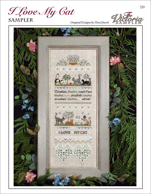 I Love My Cat Sampler - Embroidery and Cross Stitch Pattern - PDF Download