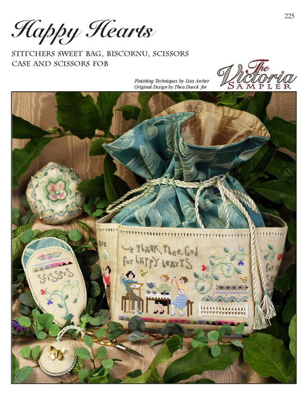Happy Hearts - Bag Fob Biscornu Scissors Case - Embroidery and Cross Stitch Pattern - PDF Download