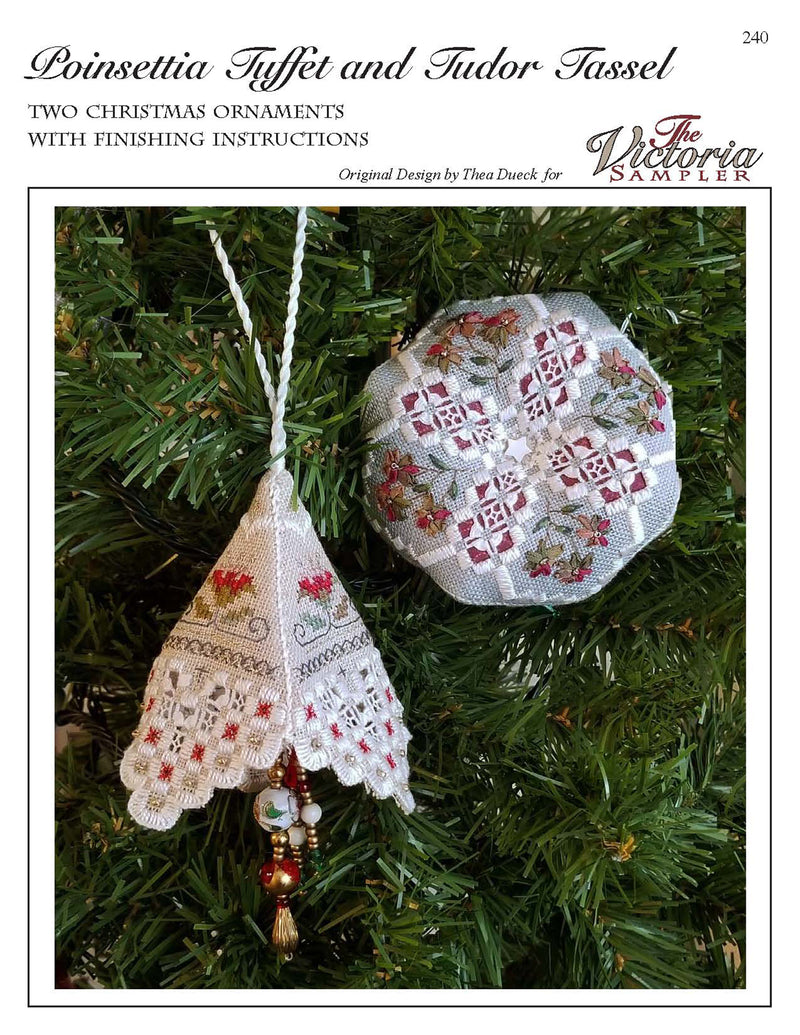 Poinsettia Tuffet and Tudor Tassel Ornaments - Downloadable PDF Chart