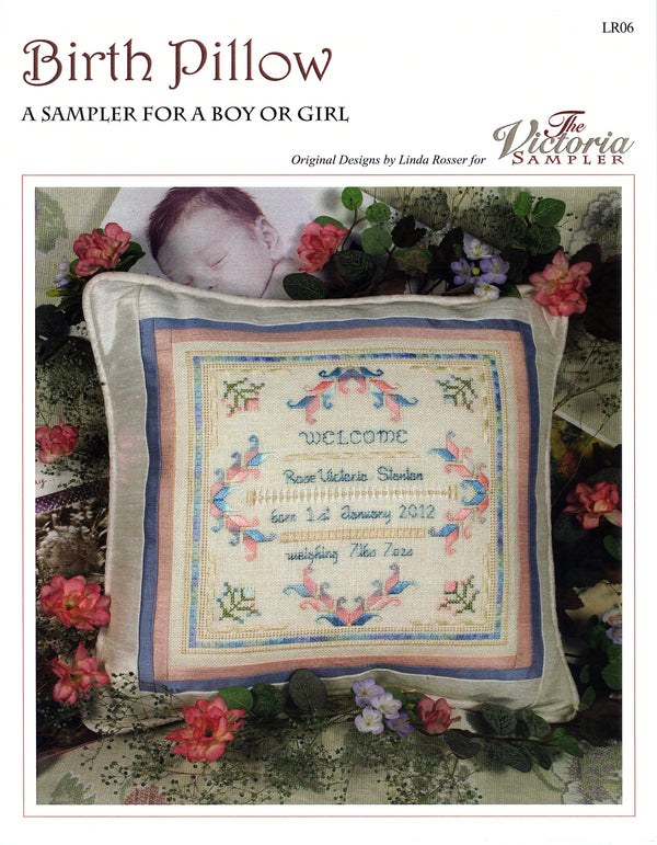 Birth Pillow Sampler - Embroidery and Cross Stitch Pattern - PDF Download