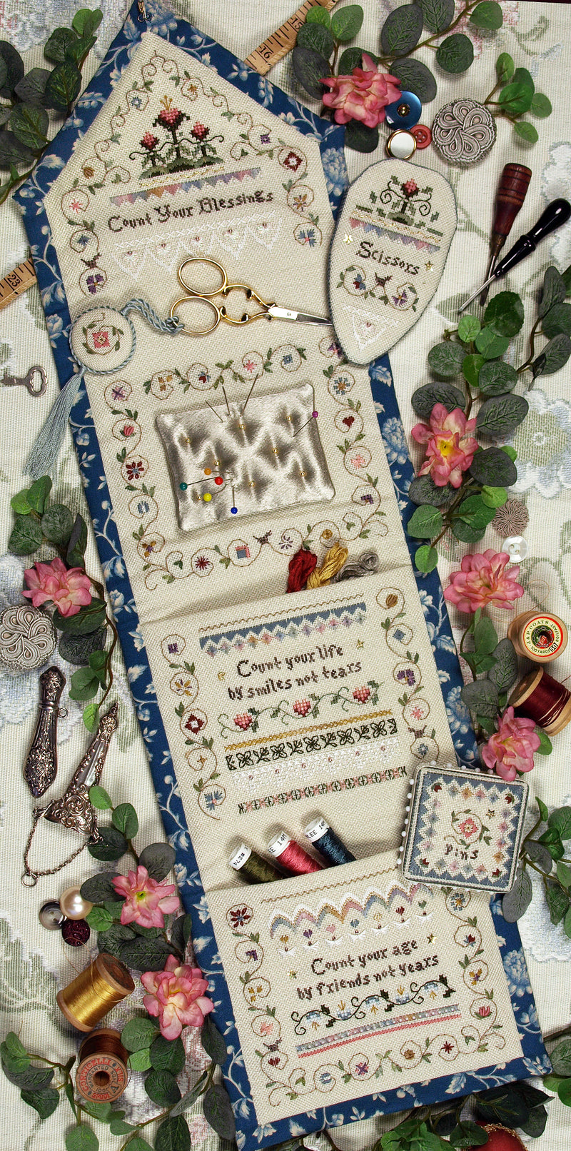 Count Your Blessings Etui - Etui Pinkeep Scissors Case and Fob - Embroidery and Cross Stitch Pattern - PDF Download