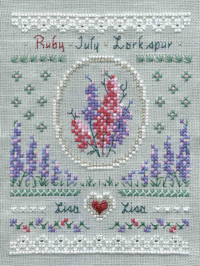 Birthday Needleroll Sampler - July - Embroidery and Cross Stitch Pattern - PDF Download