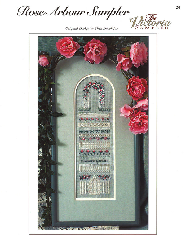 Rose Arbour Sampler - Victorian Garden Series - Embroidery and Cross Stitch Pattern - PDF Download