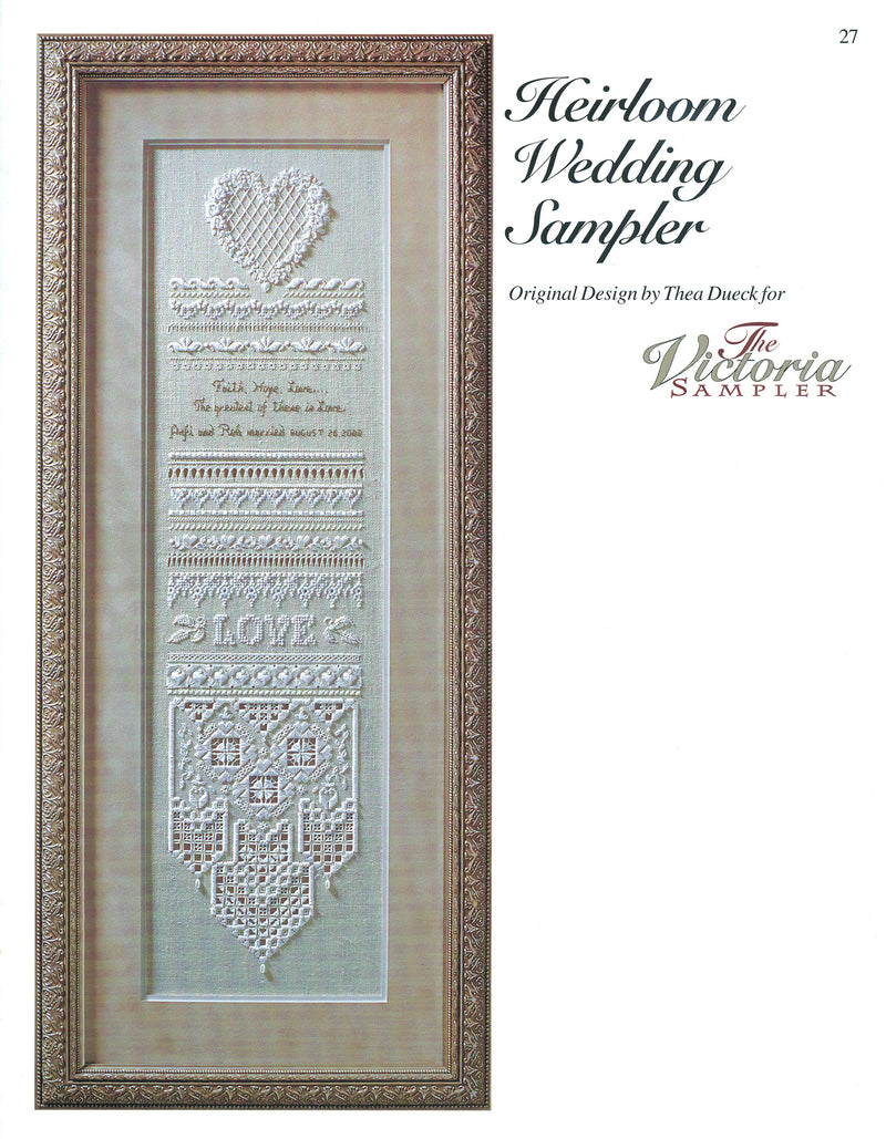 The Victoria Sampler - Heirloom Wedding Sampler Leaflet  - needlework design company