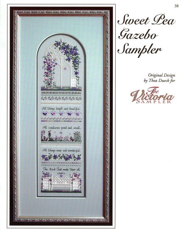 Sweet Pea Gazebo Sampler - Gazebo Series - Embroidery and Cross Stitch Pattern - PDF Download