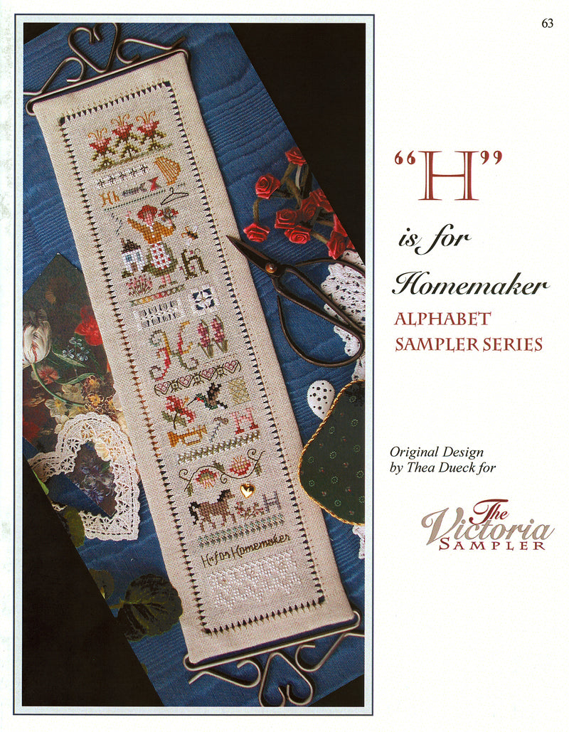 H is for Homemaker Sampler - Alphabet Series 8 of 24 - Embroidery and Cross Stitch Pattern - PDF Download