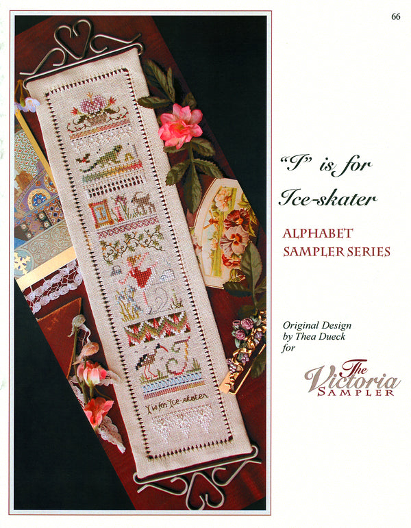 I is for Ice Skater Sampler - Alphabet Series 9 of 24 - Embroidery and Cross Stitch Pattern - PDF Download