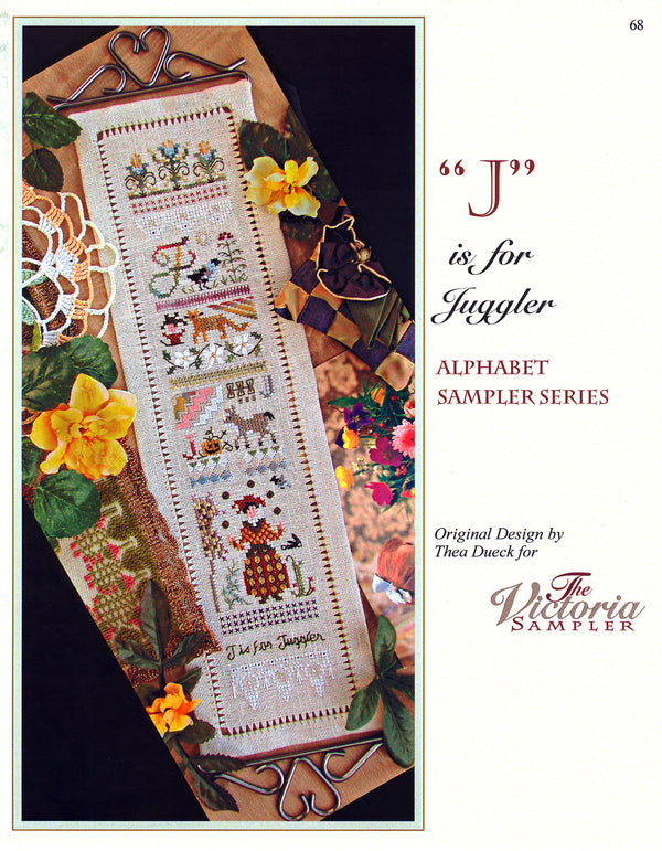 J is for Juggler Sampler - Alphabet Series 2 of 24 - Embroidery and Cross Stitch Pattern - PDF Download