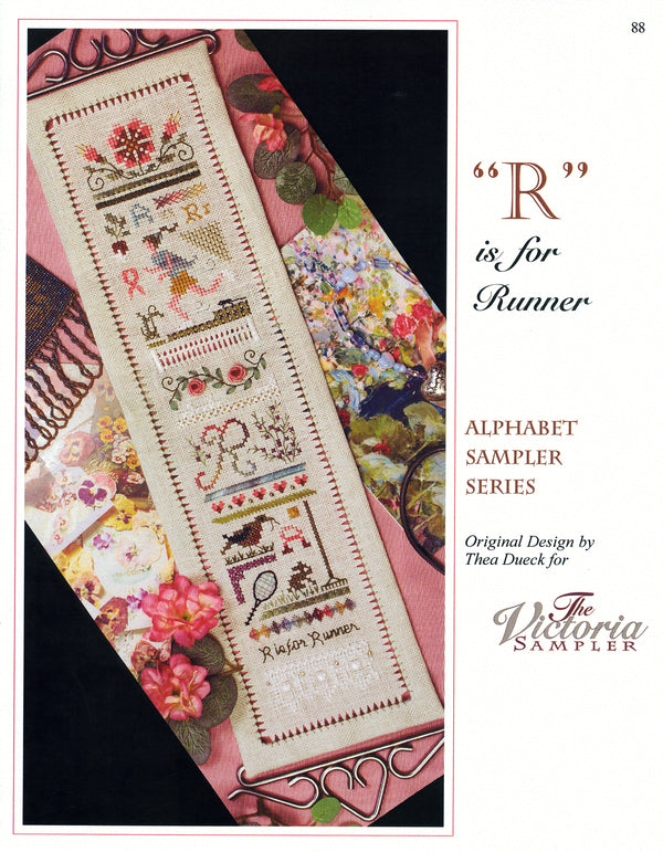 R is for Runner Sampler - Alphabet Series 18 of 24 - Embroidery and Cross Stitch Pattern - PDF Download