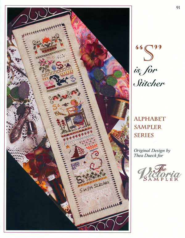 S is for Stitcher Sampler - Alphabet Series 19 of 24 - Embroidery and Cross Stitch Pattern - PDF Download