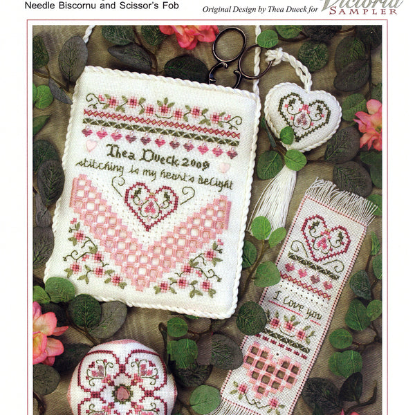 Heart's Delight Sampler - Pocket Bookmark Fob Biscornu