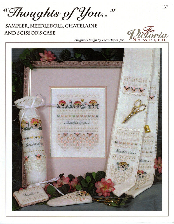 Thoughts of You Sampler - Needleroll Chatelaine Scissor Case - Embroidery and Cross Stitch Pattern - PDF Download