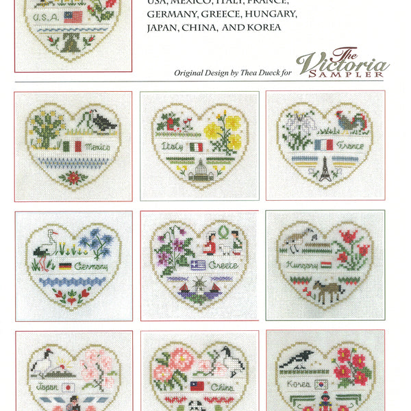 International Hearts 2 - Embroidery and Cross Stitch Pattern - PDF