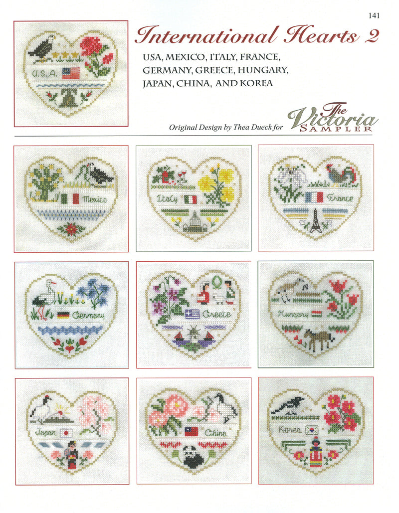 International Hearts 2 - Embroidery and Cross Stitch Pattern - PDF Download