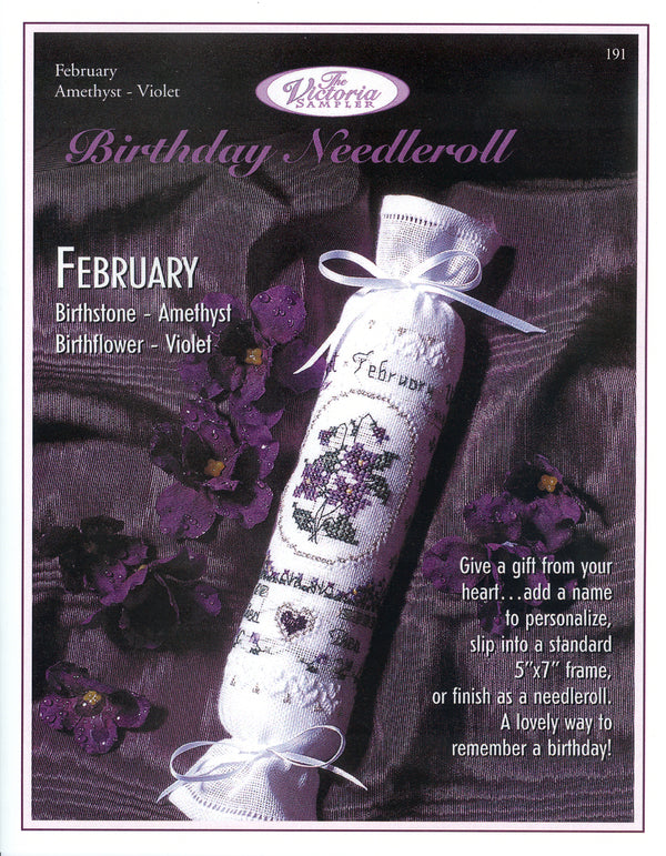 Birthday Needleroll Sampler - February - Embroidery and Cross Stitch Pattern - PDF Download