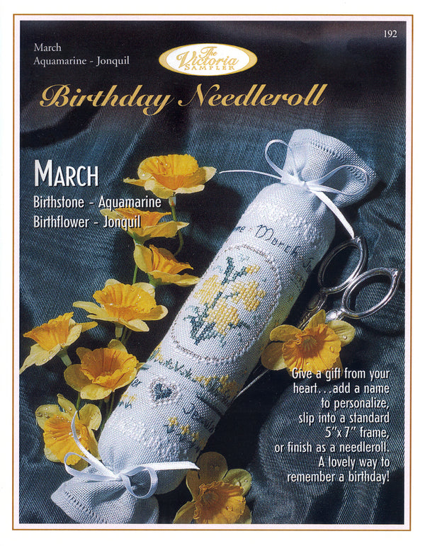 Birthday Needleroll Sampler - March - Embroidery and Cross Stitch Pattern - PDF Download