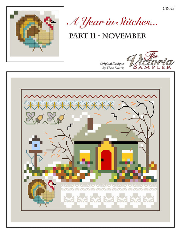 A Year In Stitches -November - Embroidery and Cross Stitch Pattern - PDF Download