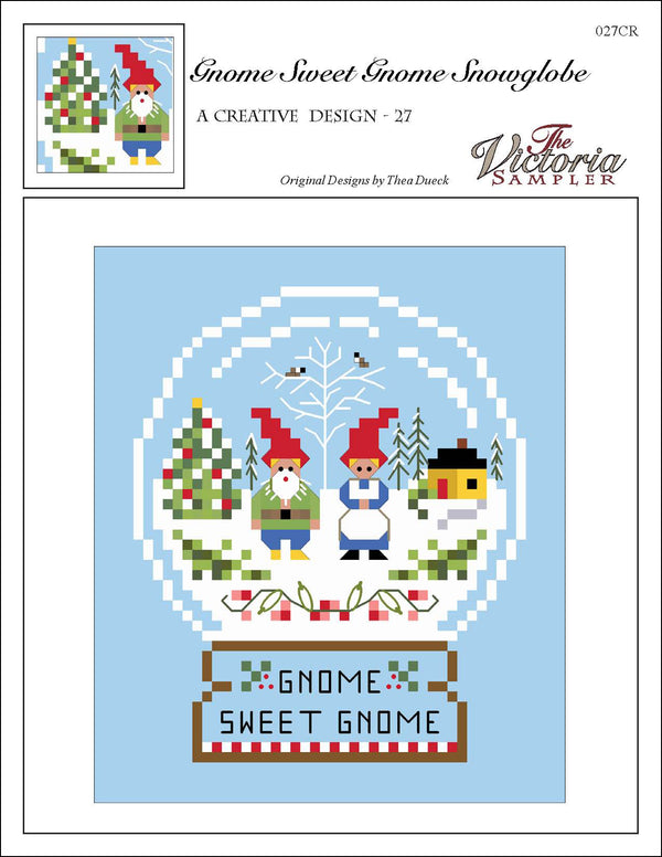 Gnome Sweet Gnome Snow-globe - Creative Collection - Embroidery and Cross Stitch Pattern - PDF Download