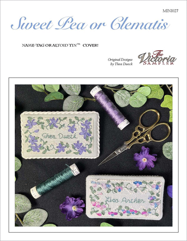 Sweet Pea or Clematis Nametags - Mini Series - Embroidery and Cross Stitch Pattern - PDF Download